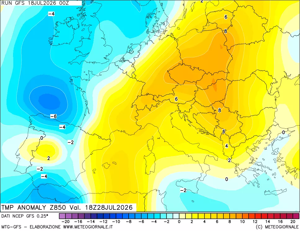 mappa 850 hPa Temp Anomaly vs Cli.No 1981-2010