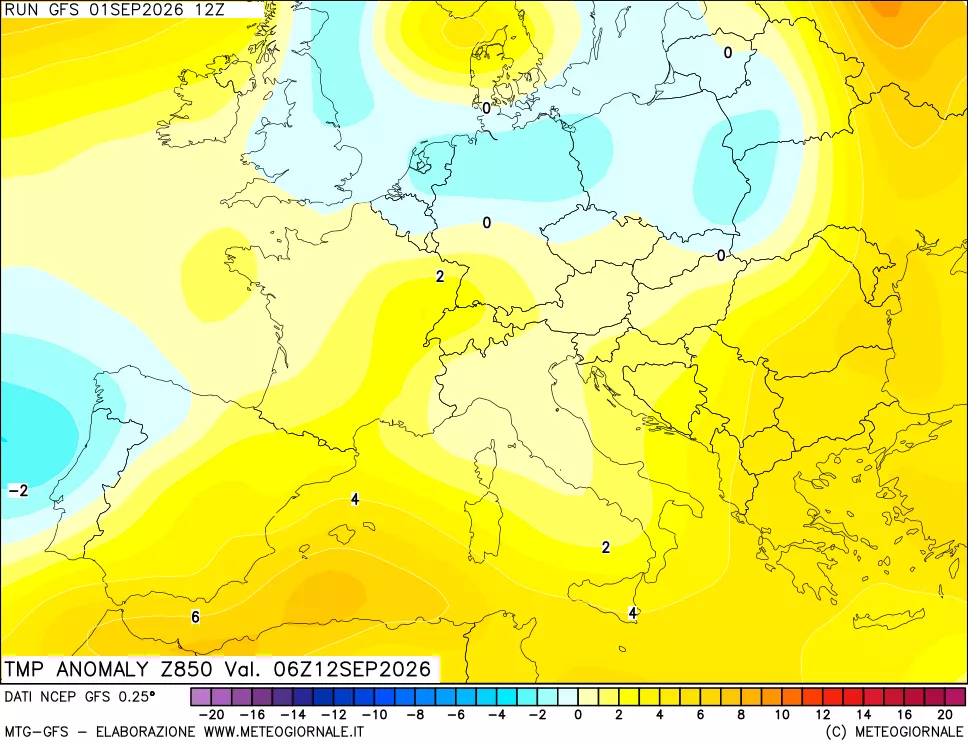 mappa 850 hPa Temp Anomaly vs Cli.No 1981-2010