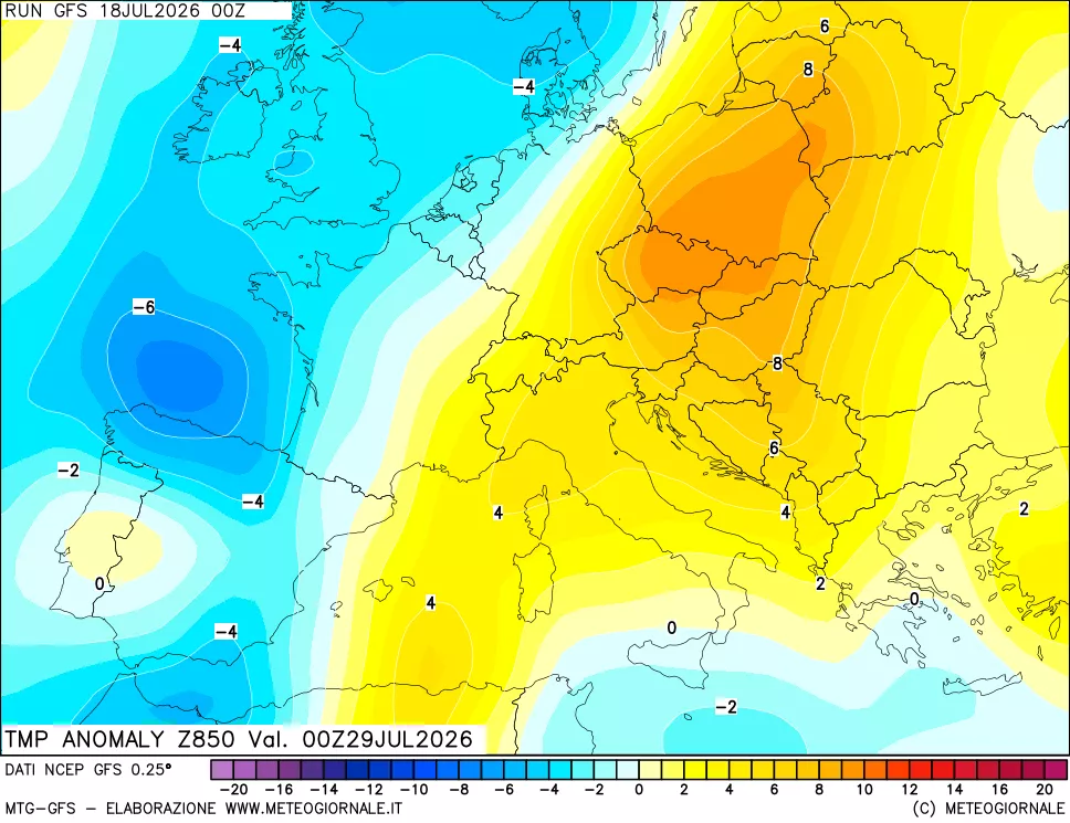 mappa 850 hPa Temp Anomaly vs Cli.No 1981-2010