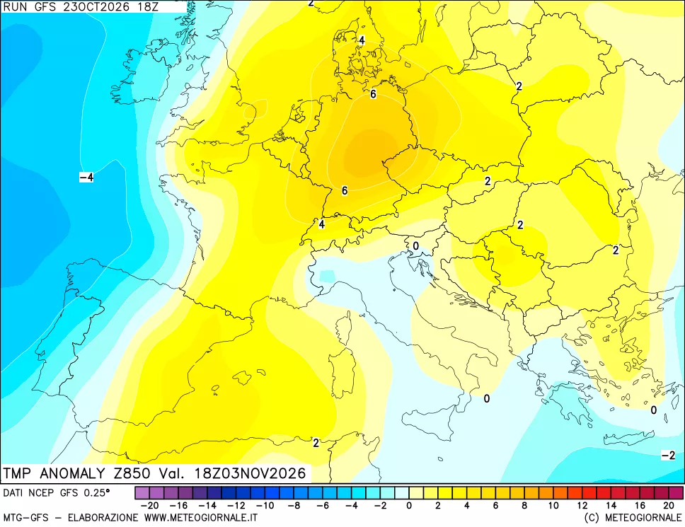 mappa 850 hPa Temp Anomaly vs Cli.No 1981-2010
