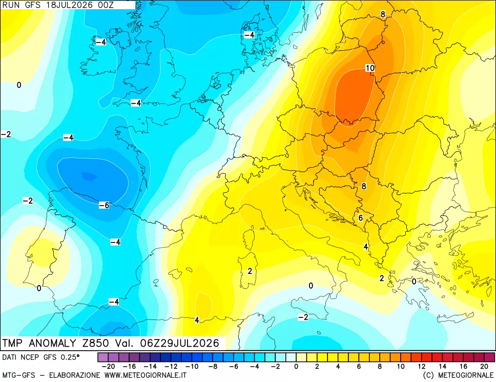mappa 850 hPa Temp Anomaly vs Cli.No 1981-2010