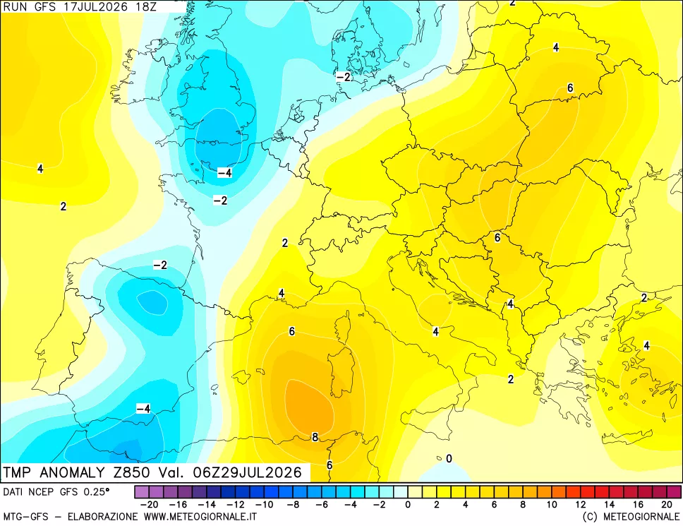 mappa 850 hPa Temp Anomaly vs Cli.No 1981-2010