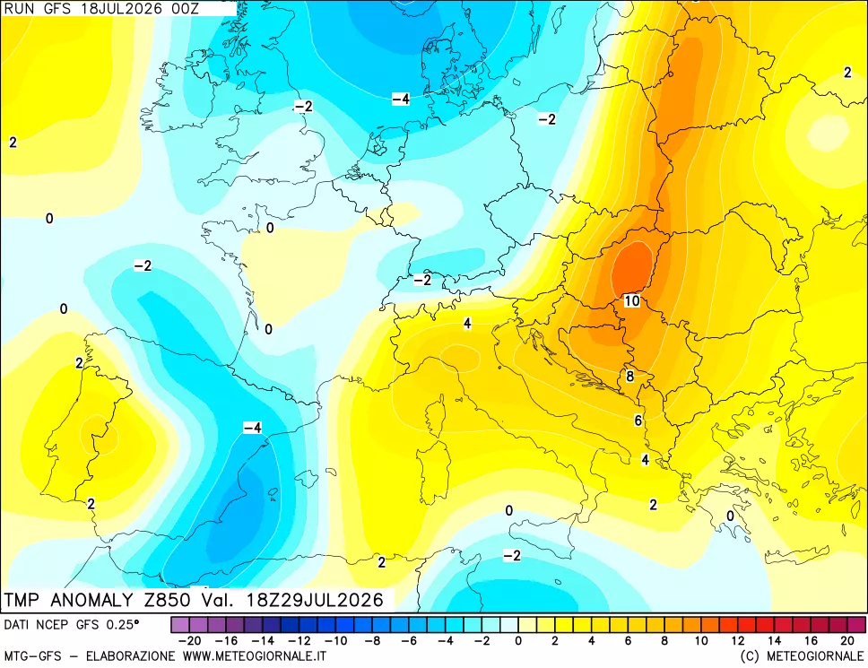 mappa 850 hPa Temp Anomaly vs Cli.No 1981-2010