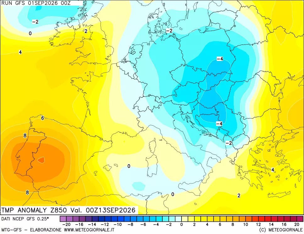mappa 850 hPa Temp Anomaly vs Cli.No 1981-2010