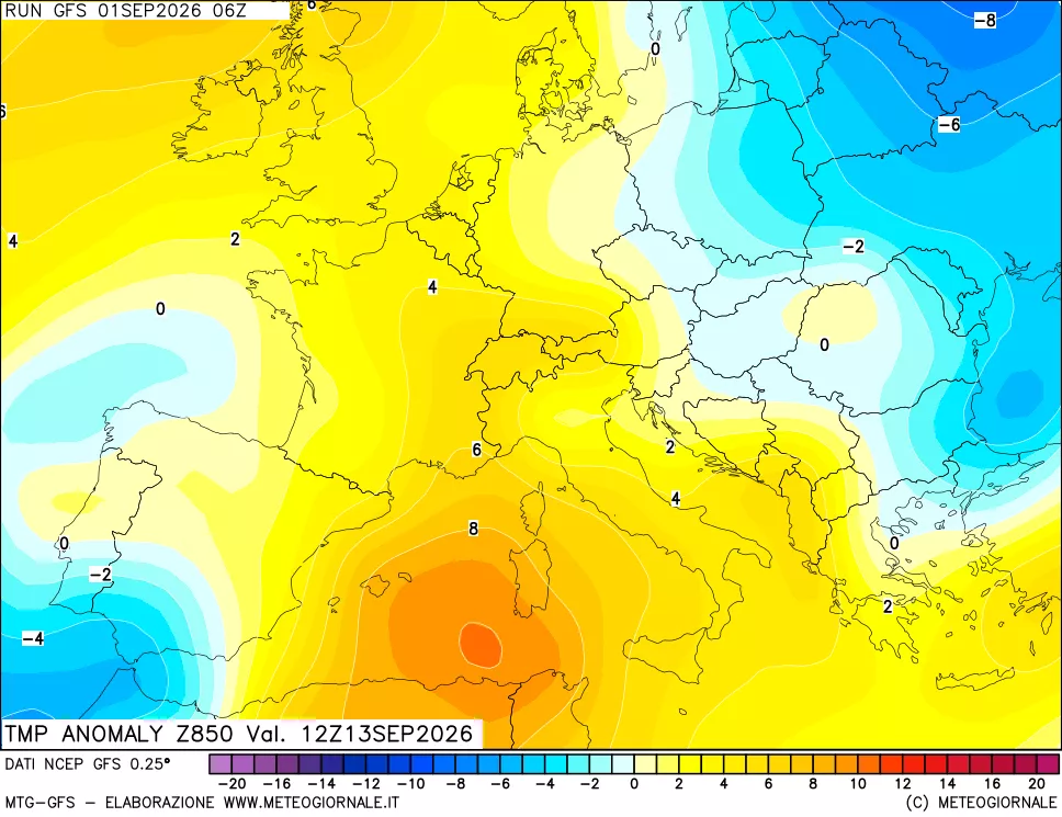 mappa 850 hPa Temp Anomaly vs Cli.No 1981-2010