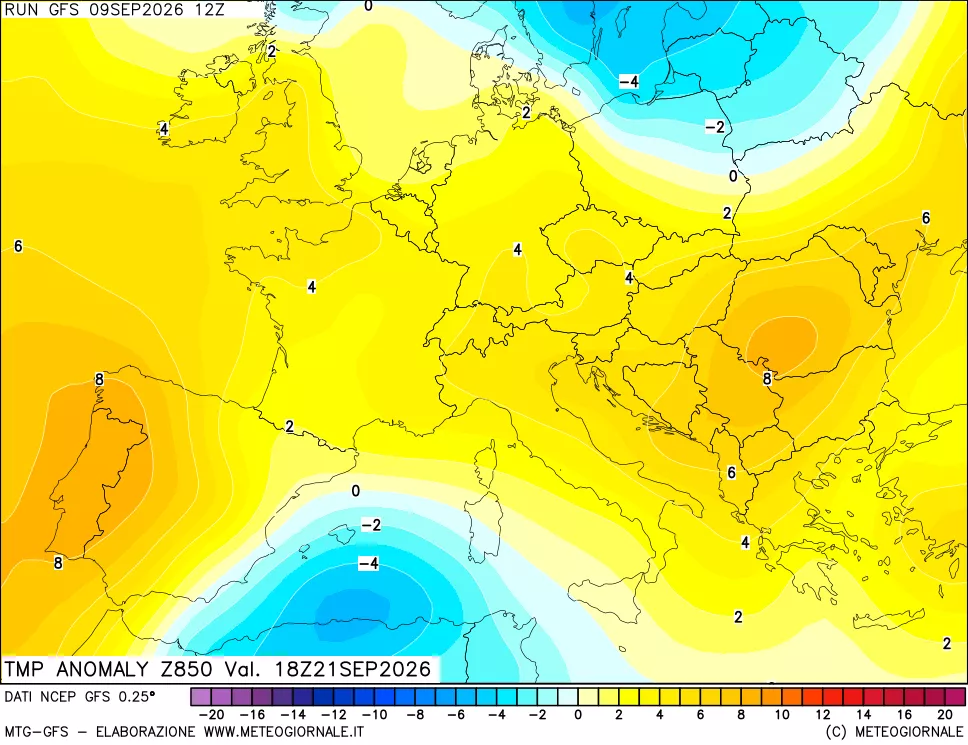 mappa 850 hPa Temp Anomaly vs Cli.No 1981-2010