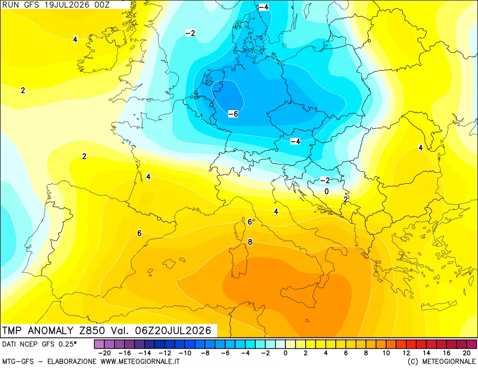 mappa 850 hPa Temp Anomaly vs Cli.No 1981-2010