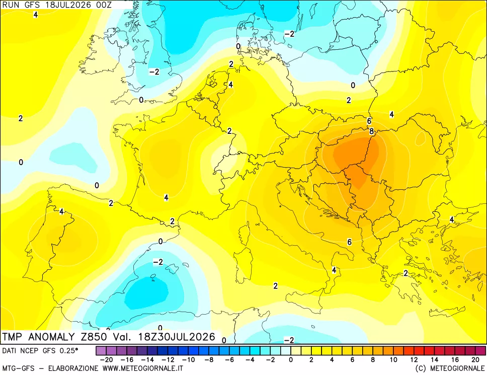 mappa 850 hPa Temp Anomaly vs Cli.No 1981-2010