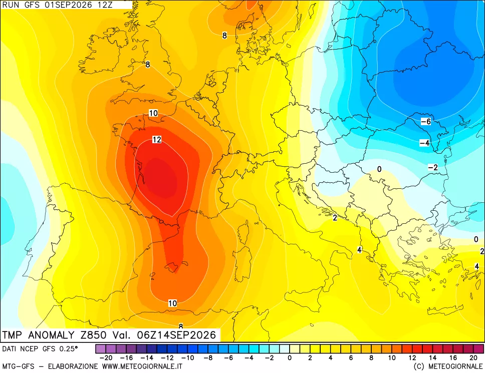 mappa 850 hPa Temp Anomaly vs Cli.No 1981-2010