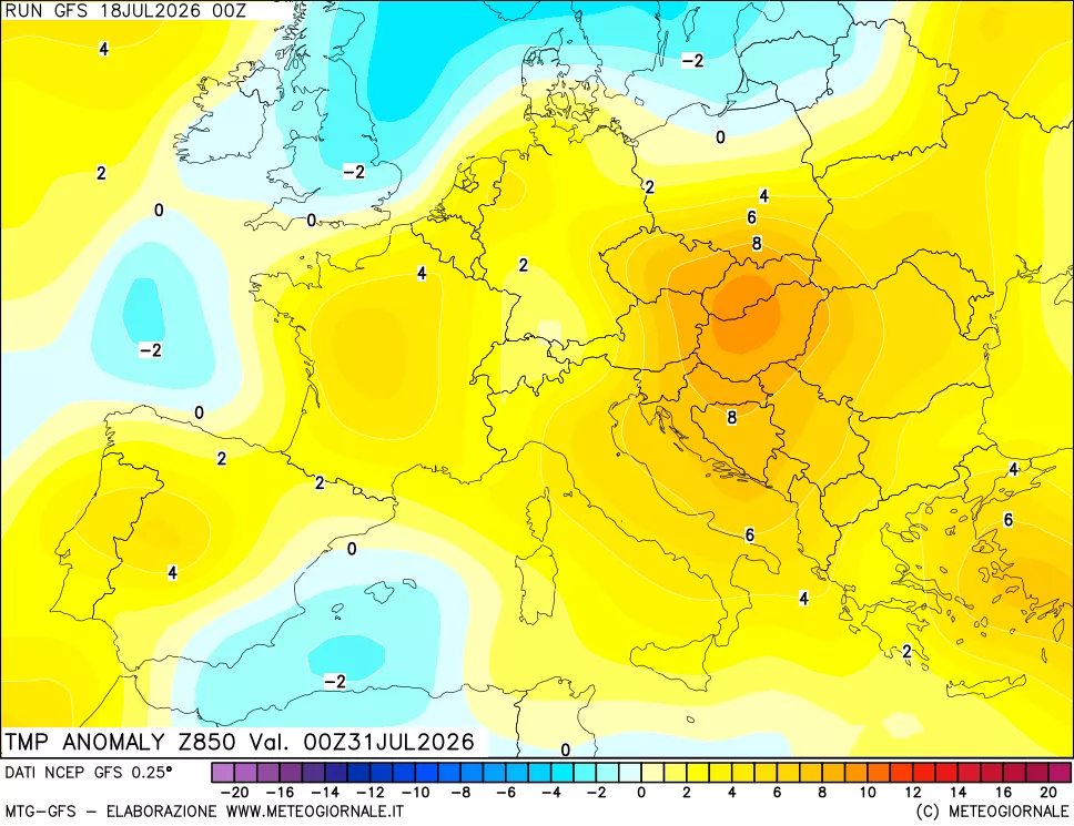mappa 850 hPa Temp Anomaly vs Cli.No 1981-2010