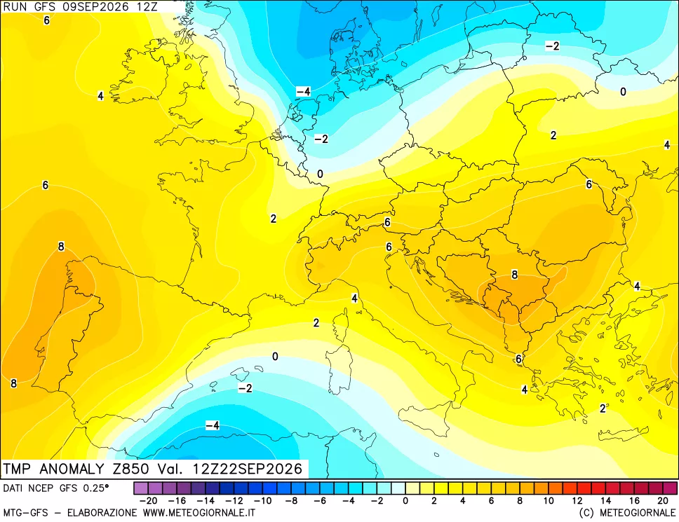 mappa 850 hPa Temp Anomaly vs Cli.No 1981-2010