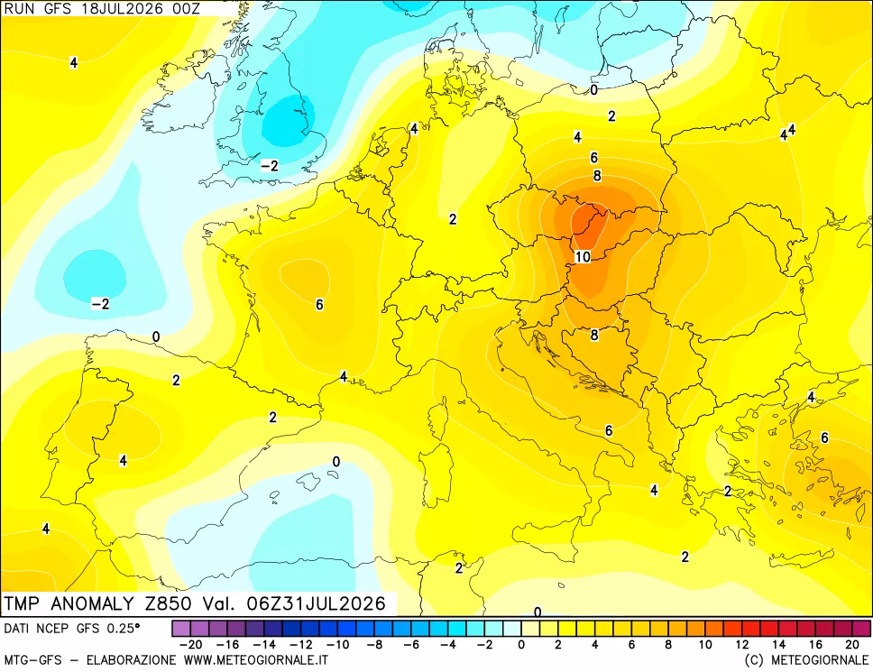 mappa 850 hPa Temp Anomaly vs Cli.No 1981-2010