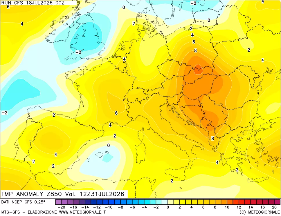 mappa 850 hPa Temp Anomaly vs Cli.No 1981-2010