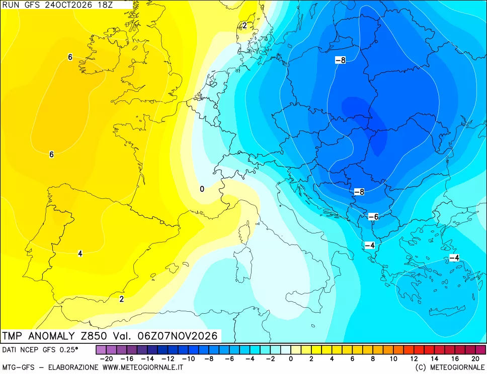 mappa 850 hPa Temp Anomaly vs Cli.No 1981-2010