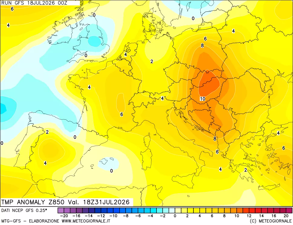 mappa 850 hPa Temp Anomaly vs Cli.No 1981-2010
