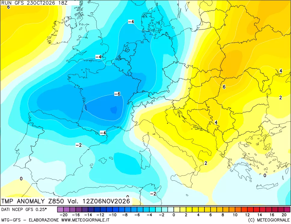 mappa 850 hPa Temp Anomaly vs Cli.No 1981-2010