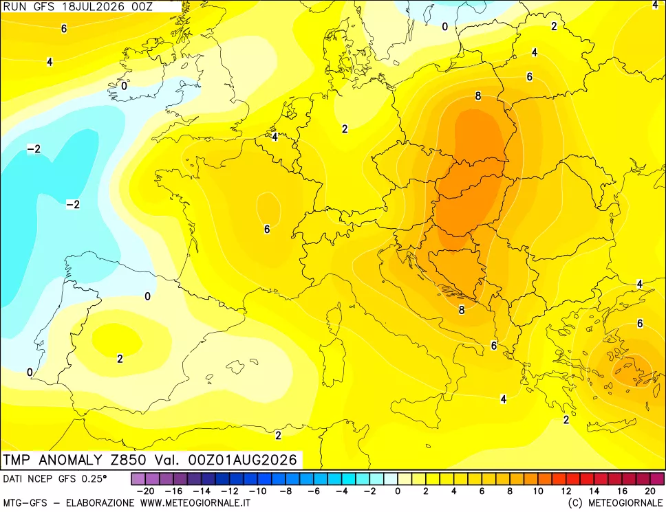 mappa 850 hPa Temp Anomaly vs Cli.No 1981-2010