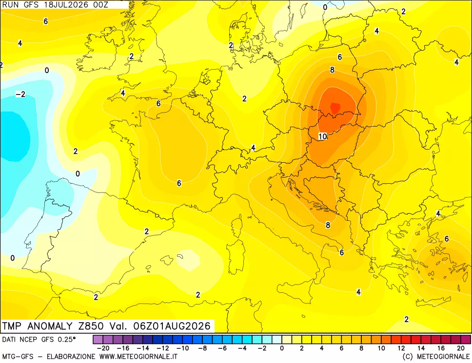 mappa 850 hPa Temp Anomaly vs Cli.No 1981-2010