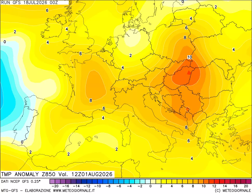 mappa 850 hPa Temp Anomaly vs Cli.No 1981-2010