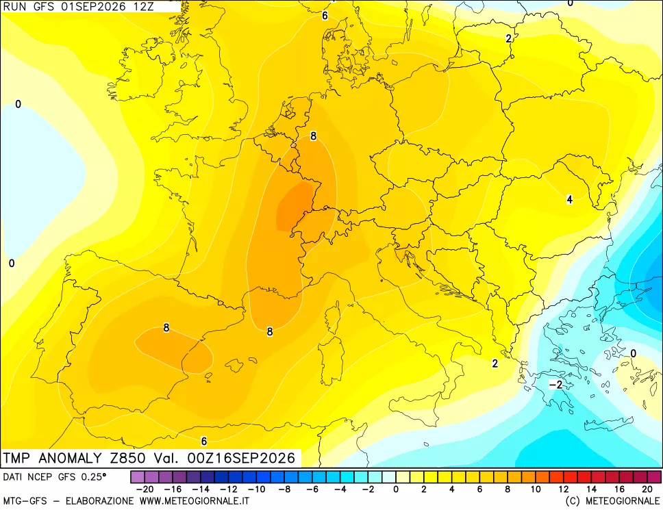 mappa 850 hPa Temp Anomaly vs Cli.No 1981-2010