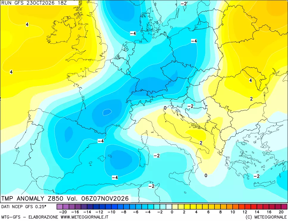 mappa 850 hPa Temp Anomaly vs Cli.No 1981-2010