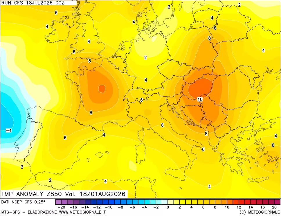 mappa 850 hPa Temp Anomaly vs Cli.No 1981-2010