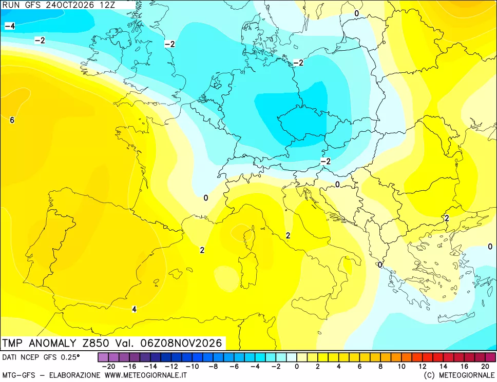 mappa 850 hPa Temp Anomaly vs Cli.No 1981-2010