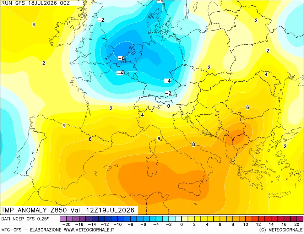 mappa 850 hPa Temp Anomaly vs Cli.No 1981-2010