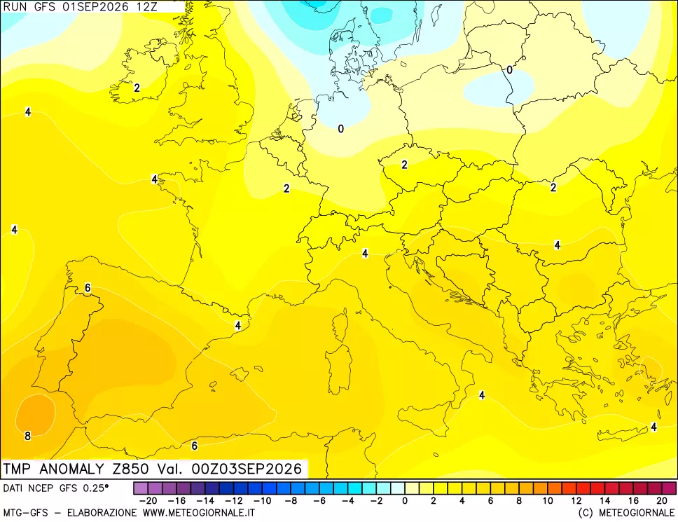mappa 850 hPa Temp Anomaly vs Cli.No 1981-2010