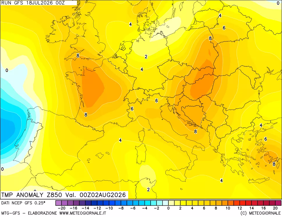 mappa 850 hPa Temp Anomaly vs Cli.No 1981-2010