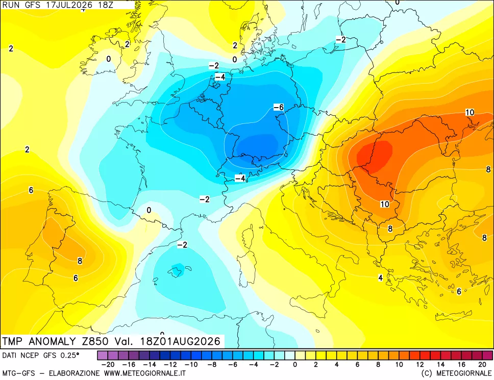 mappa 850 hPa Temp Anomaly vs Cli.No 1981-2010