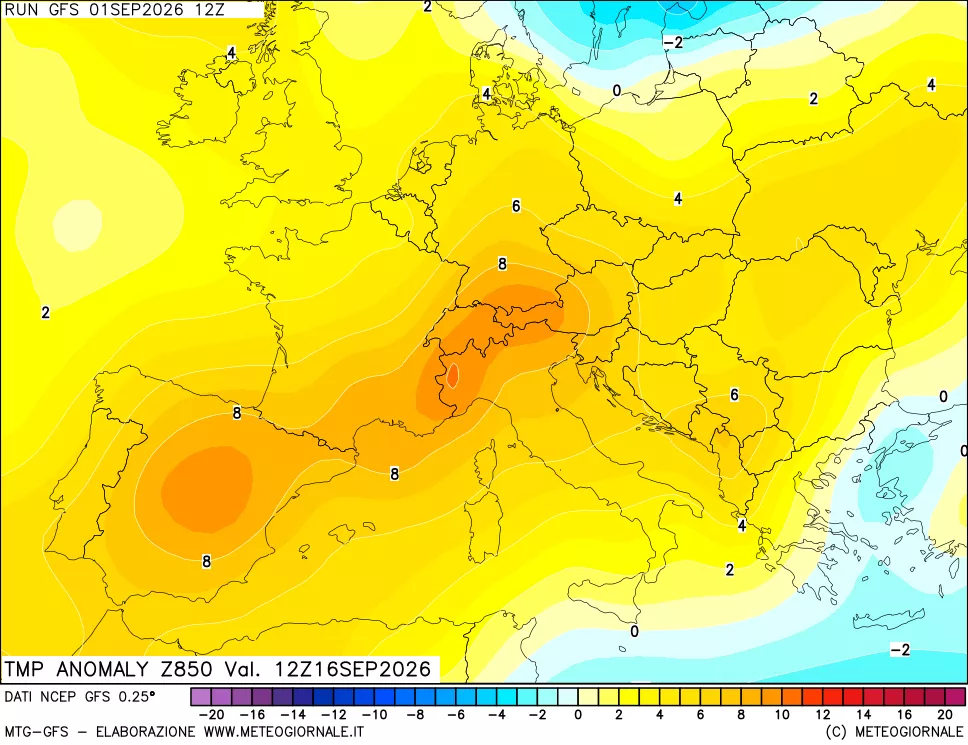 mappa 850 hPa Temp Anomaly vs Cli.No 1981-2010