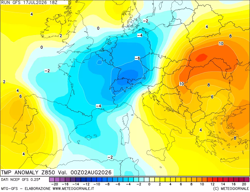 mappa 850 hPa Temp Anomaly vs Cli.No 1981-2010