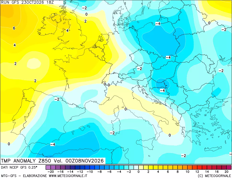 mappa 850 hPa Temp Anomaly vs Cli.No 1981-2010