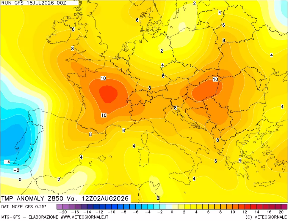 mappa 850 hPa Temp Anomaly vs Cli.No 1981-2010