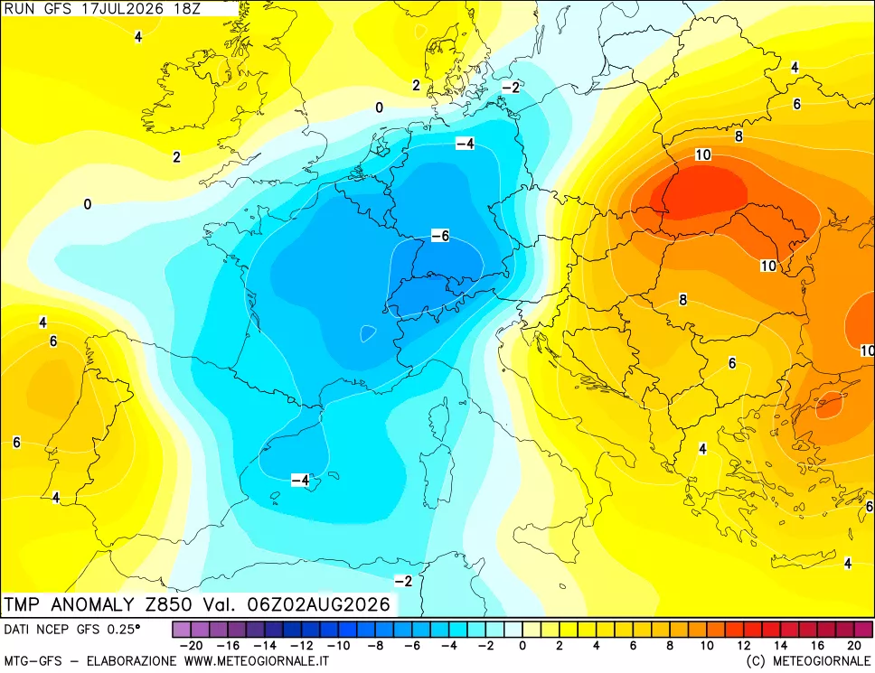 mappa 850 hPa Temp Anomaly vs Cli.No 1981-2010