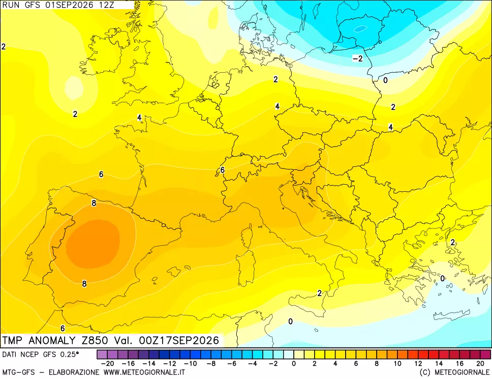 mappa 850 hPa Temp Anomaly vs Cli.No 1981-2010
