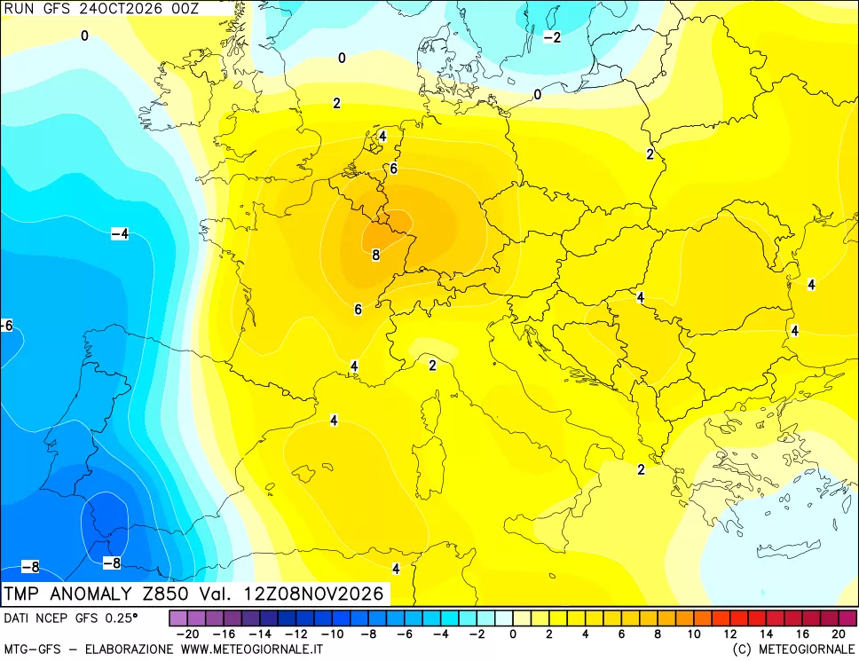 mappa 850 hPa Temp Anomaly vs Cli.No 1981-2010