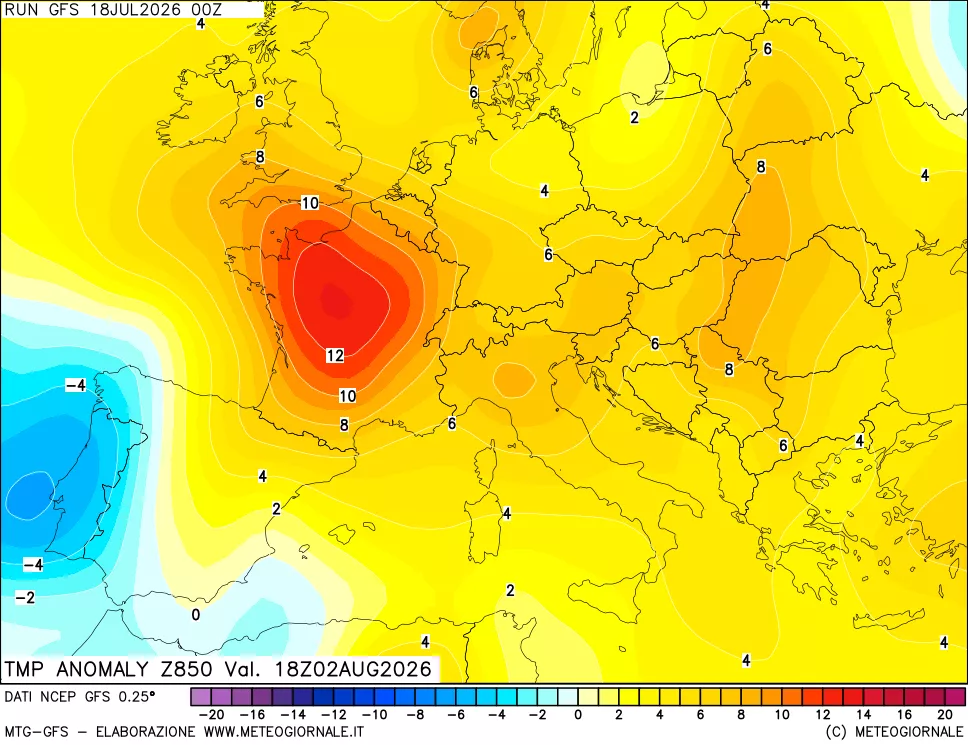 mappa 850 hPa Temp Anomaly vs Cli.No 1981-2010