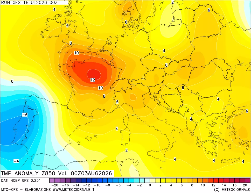 mappa 850 hPa Temp Anomaly vs Cli.No 1981-2010