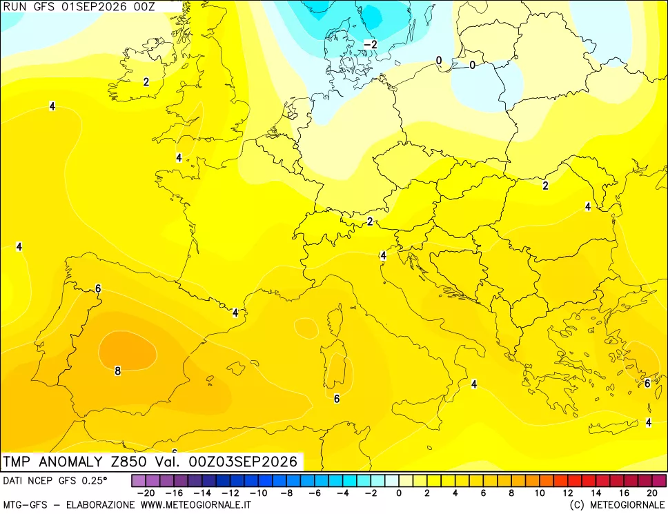 mappa 850 hPa Temp Anomaly vs Cli.No 1981-2010