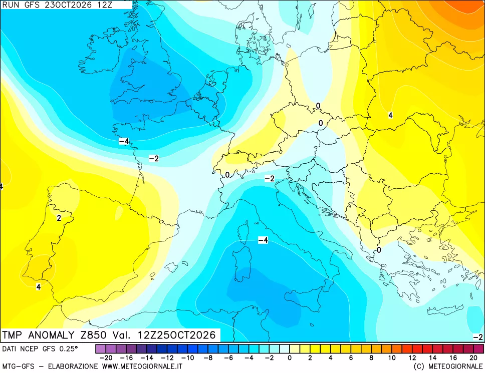 mappa 850 hPa Temp Anomaly vs Cli.No 1981-2010