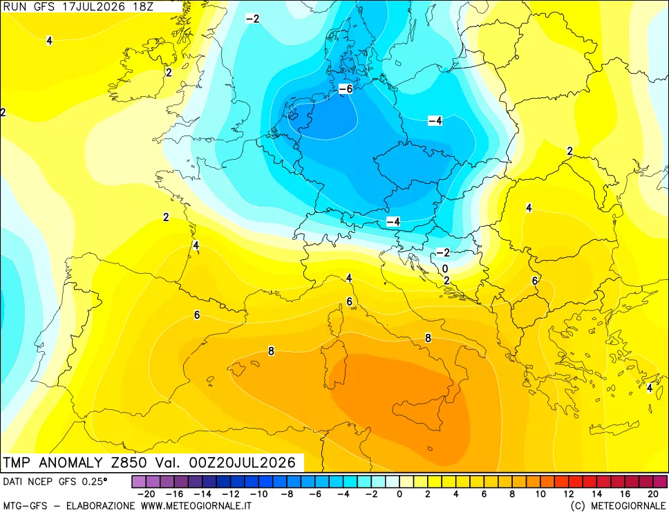 mappa 850 hPa Temp Anomaly vs Cli.No 1981-2010