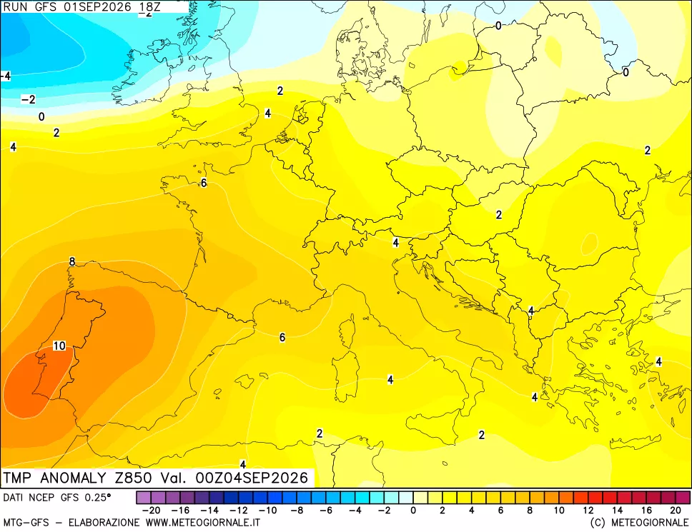mappa 850 hPa Temp Anomaly vs Cli.No 1981-2010