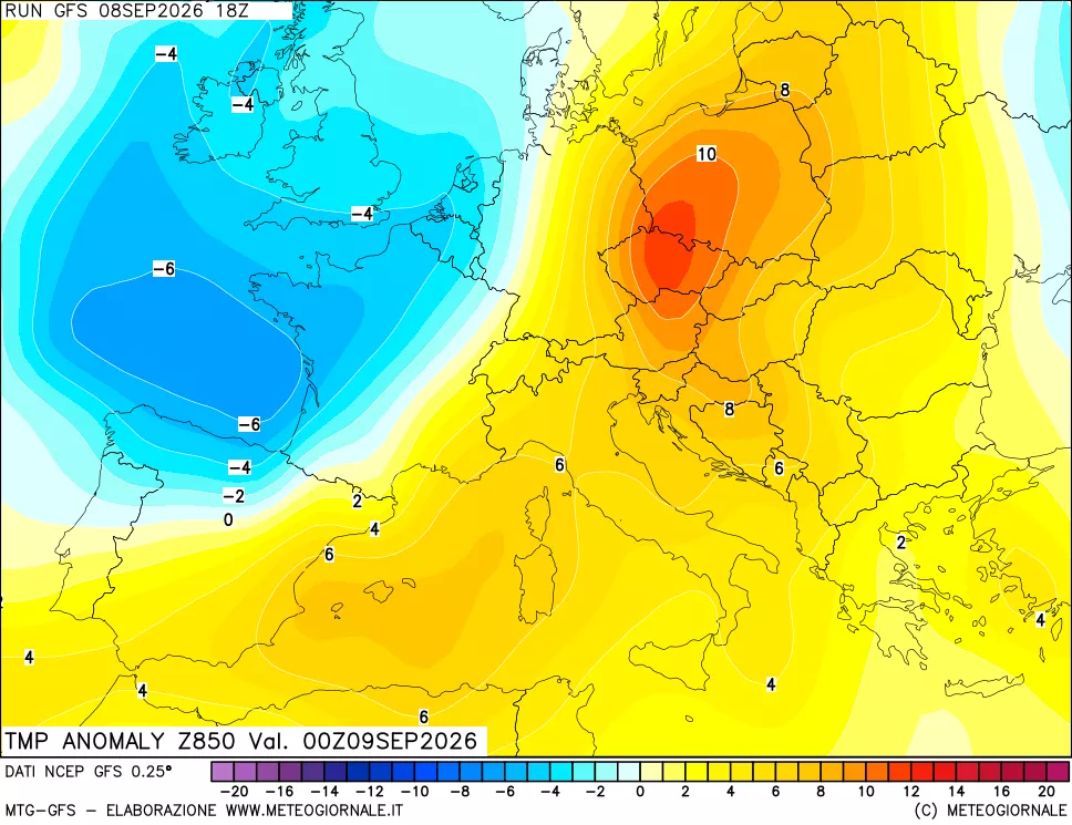 mappa 850 hPa Temp Anomaly vs Cli.No 1981-2010