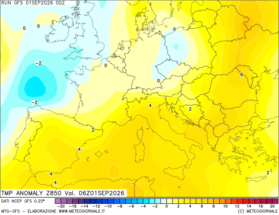 mappa 850 hPa Temp Anomaly vs Cli.No 1981-2010