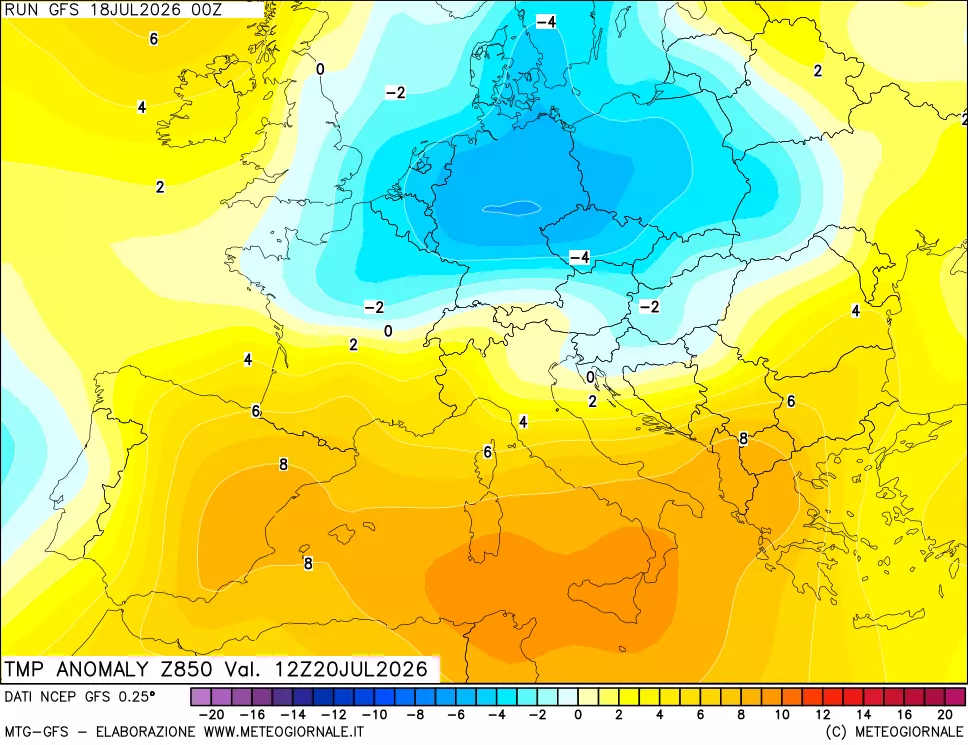 mappa 850 hPa Temp Anomaly vs Cli.No 1981-2010
