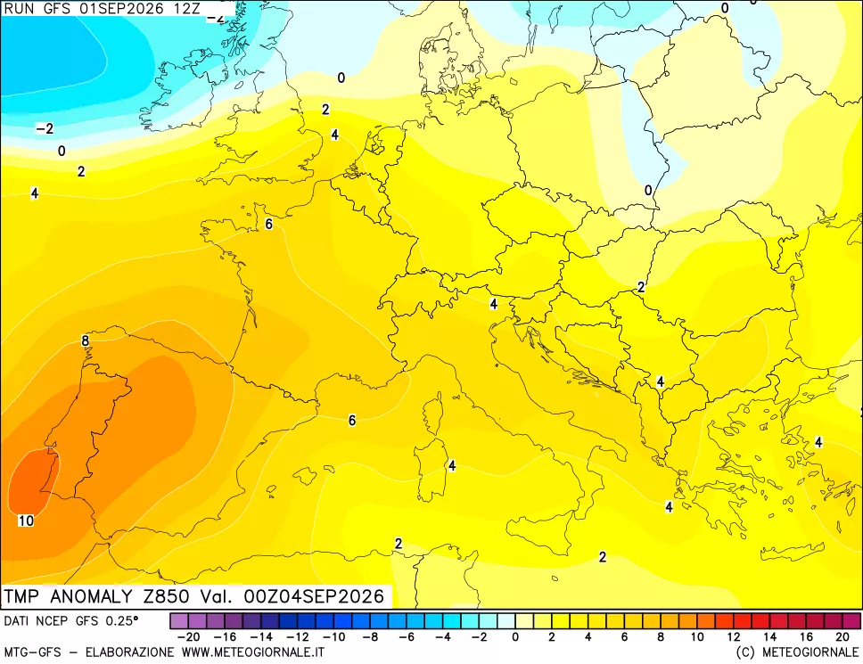 mappa 850 hPa Temp Anomaly vs Cli.No 1981-2010