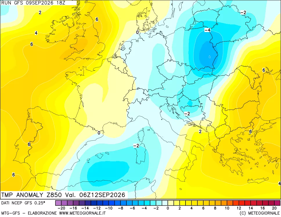 mappa 850 hPa Temp Anomaly vs Cli.No 1981-2010