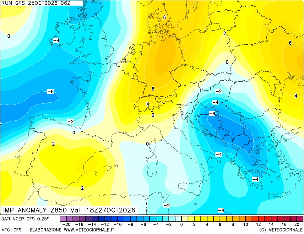 mappa 850 hPa Temp Anomaly vs Cli.No 1981-2010
